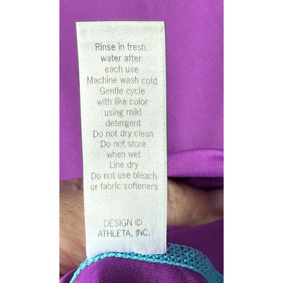 Athleta Womens Performance Top Small Purple Contrast Stitching Swim Rash Guard - Picture 12 of 12